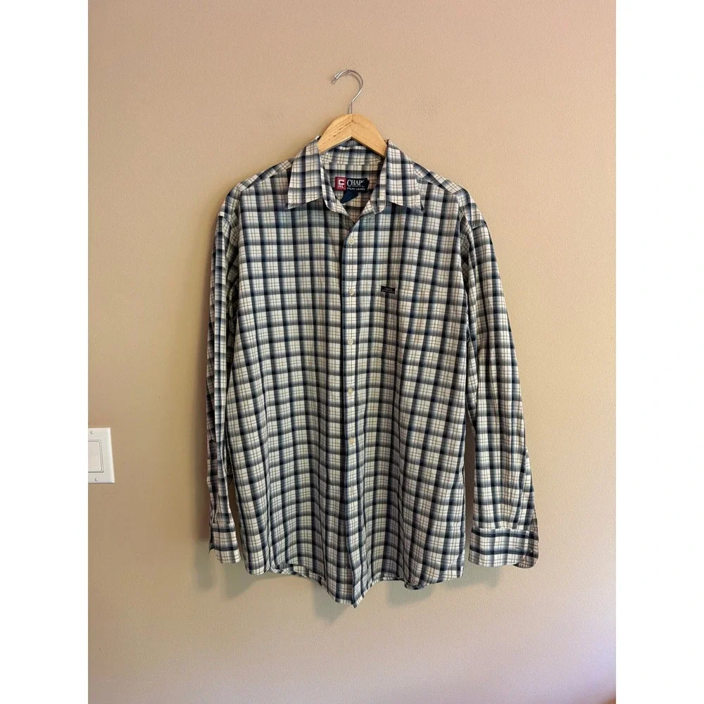 Chaps Ralph Lauren Mens Large Blue Plaid Button Down Long Sleeve Shirt L/G